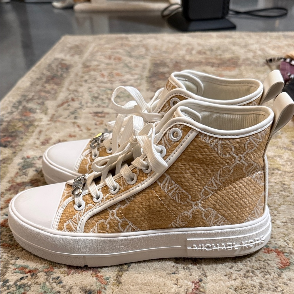 Michael Kors Beige and White High-Top Sneakers